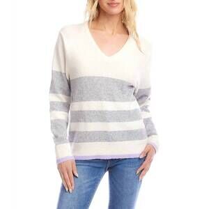 NEW KAREN KANE stripe v-neck sweater in stripe